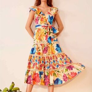 Farm Rio Mary’s Garden Frilled Top Floral Ruffle Maxi Dress